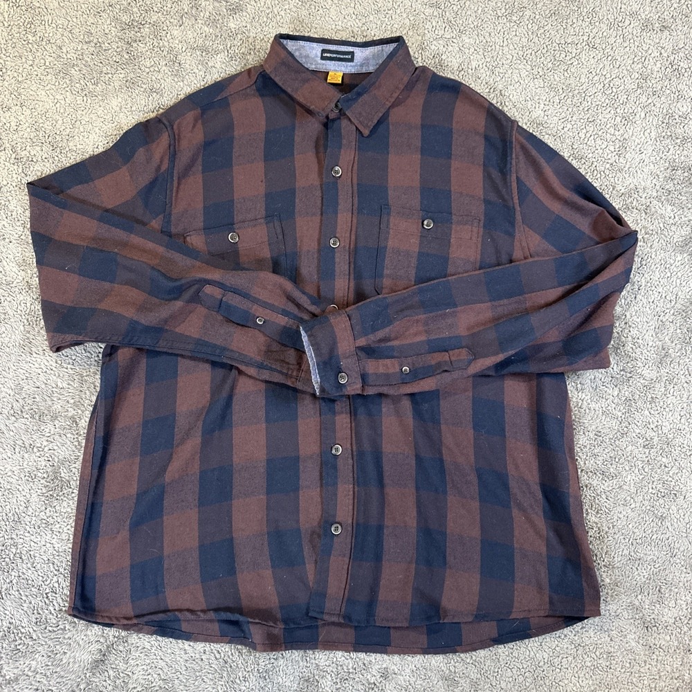 Tailor Vintage Shirt Mens XL Red & Blue Plaid Luxe Performance Flannel Button Up